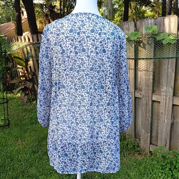 Canyon River Blues Paesant Pre-owned Blue&White Long Sleeve Summer Blouse Sheer - Picture 4 of 11